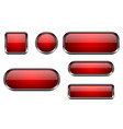 red buttons set 3d glass icons with chrome frame vector image