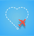 airplane flying with dashed route like a heart vector image vector image