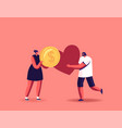 characters donate money and heart concept tiny man vector image vector image