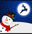 christmas snowman with reindeer background vector image vector image