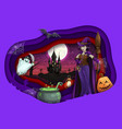 halloween holiday paper cut cartoon witch castle vector image