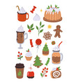 set of winter christmas drinks and sweets isolated vector image