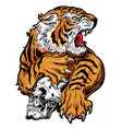 animals angry tiger yellow red skull vector image vector image