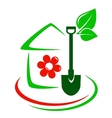 green garden icon with house flower and shovel vector image