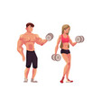 man and woman bodybuilders weightlifters working vector image