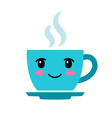 cute cartoon blue coffee cup with eyes vector image