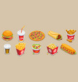 isometric fast food elements set vector image