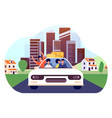 friends car trip young excited drivers joy man vector image