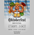 oktoberfest poster with pretzel and beer mugs vector image