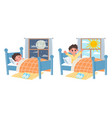 cartoon kid boy sleep at night wake up at morning vector image