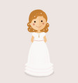 girl communion with curly hair on ochre background vector image
