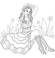 adult coloring bookpage a cute girl wearing vector image