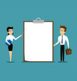 businessmen are standing next to an clipboard vector image vector image