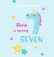 birthday baby cute card with unicorn number seven vector image