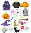 cartoon halloween symbols collection set vector image