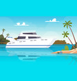 ship at sea fishing boats underwater sunset ocean vector image vector image