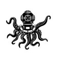 vintage diver helmet with octopus tentacles vector image
