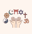 symbols of religions and confessions near hands vector image vector image