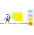 cartoon man and blank sticky notes vector image