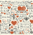 seamless pattern with love lettering and hearts vector image