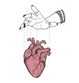 puppet masters hand controls human heart isolated vector image vector image