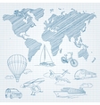 travel transport and world map line sketch on page vector image vector image