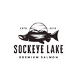 vintage retro sockeye salmon and lake landscape lo vector image vector image