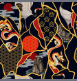 seamless pattern with dragons in kintsugi style vector image vector image