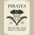 retro banner with pirate skull and old map vector image