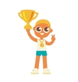 championship winner boy hold a golden goblet vector image vector image
