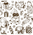 christmas seamless pattern bear rabbit kitten vector image