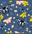 seamless pattern with bright butterflies leaves vector image