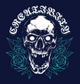 skull with roses grunge print design vector image vector image