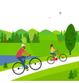 dad and daughter ride bicycles flat color vector image