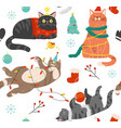 pattern with christmas cats vector image vector image