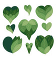 set hand drawn flat hearts made leaves eco vector image
