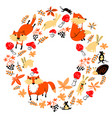 autumn wreath with animals and florals cute fall vector image