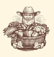 elderly farmer with freshly picked vegetables vector image vector image