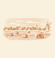 field with haystacks farming landscape vector image vector image