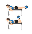 woman doing dumbbell hamstring curl on bench vector image vector image