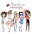 set with cute cartoon girls vector image