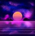 80s retro sci-fi background with sunrise or sunset vector image
