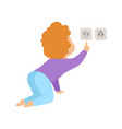 Cute toddler baby touching an electrical socket Vector Image