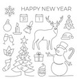 new year set in line style on white background vector image