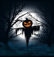 halloween night background scary scarecrow vector image