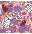 tropical floral seamless background with tiger vector image