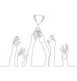 hands fighting over a trophy with one winner vector image