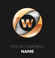 Golden letter w logo in the golden-silver square Vector Image