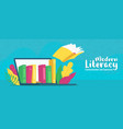 literacy concept computer book library banner vector image