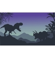 silhouette of ankylosaurus and tyrannosaurus vector image